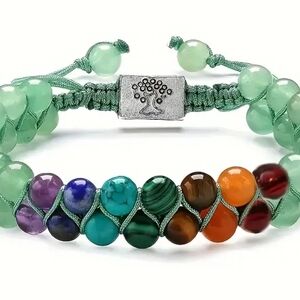 Multicolor Beaded Chakra Bracelet with Green Cord